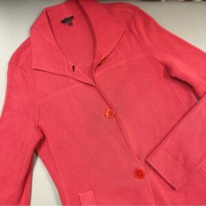 Talbots Coral Pink Button Up Blazer Sweater Blouse Top Cardigan Pockets Small